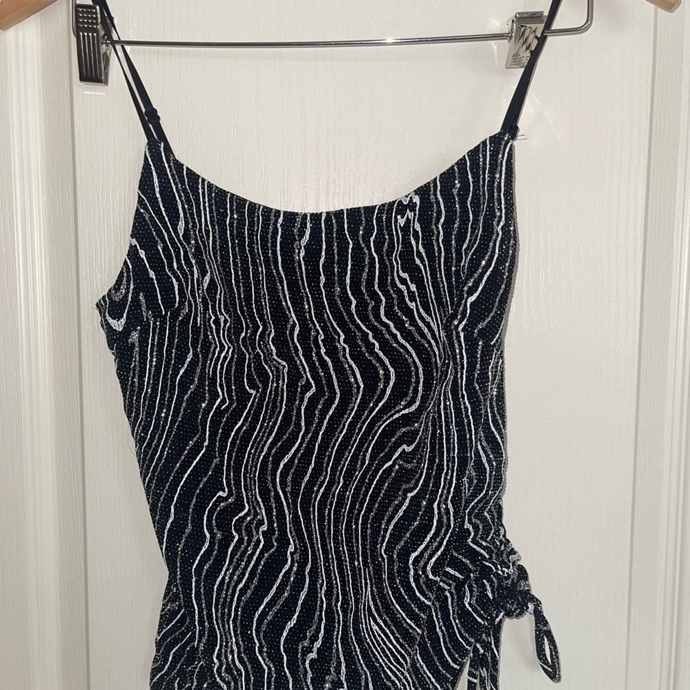 Black and White Striped Shimmering Camisole Top